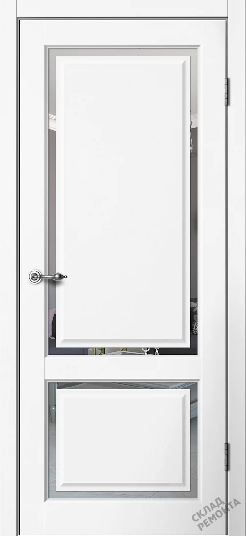 Фото Дверь FlyDoors Эстетик Е02 белый, эмалит, зеркало – купить в Кемерове: цена, описание, фото. Интернет-магазин. 2