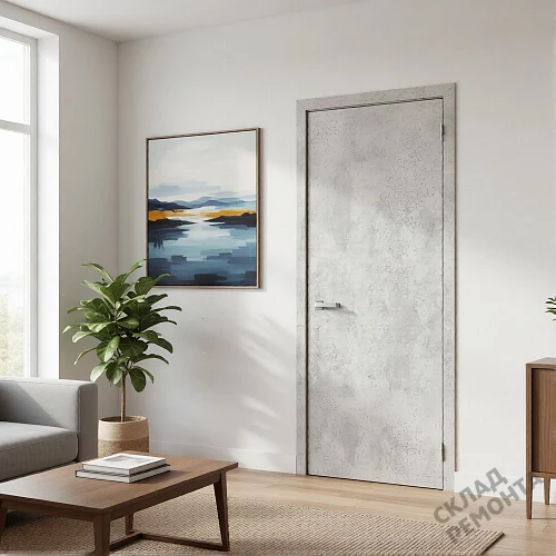 Фото Дверь FlyDoors Гладкое ПГ (АБС черная кромка) цемент светлый, микрофлекс, без стекла – купить в Кемерове: цена, описание, фото. Интернет-магазин. 2