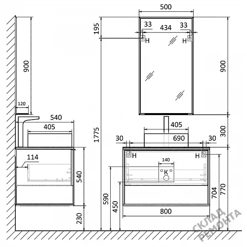 Фото Тумба под умывальник подвесная Акваника Loft 80 AQLO805550BRU104, древесный аттик купить в Кемерове: цена, описание, фото. Интернет-магазин 4