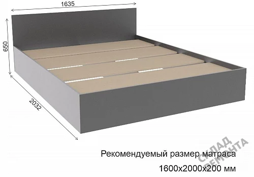 Фото Кровать двуспальная ДСВ Мори КРМ 1600.1/1 графит – купить в Кемерове: цена, описание, фото. Интернет-магазин 3