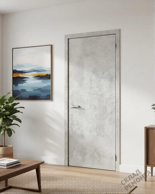 Фото Дверь FlyDoors Гладкое ПГ (АБС черная кромка) цемент светлый, микрофлекс, без стекла – купить в Кемерове: цена, описание, фото. Интернет-магазин. 1
